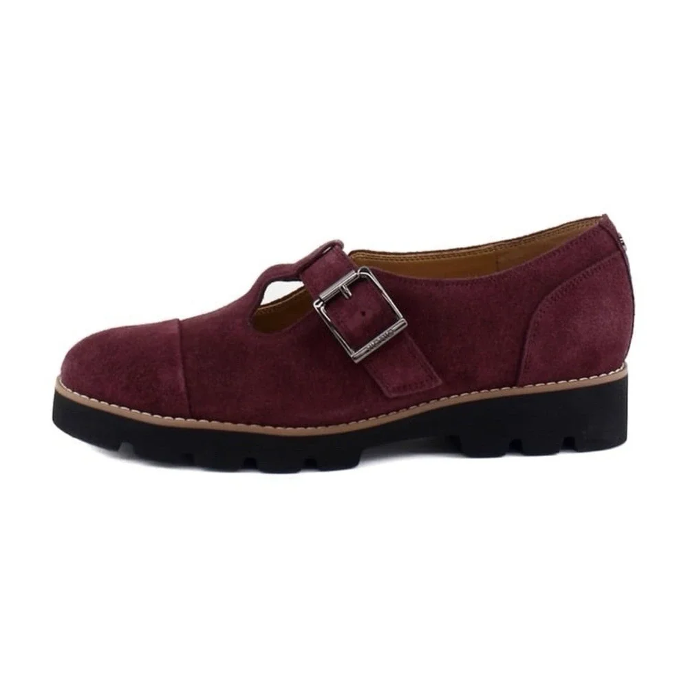 Vionic Carmen Mary Janes Buckle Loafer Shoes 6.5 Port Wine Suede Leather T Strap
